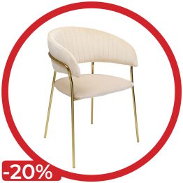 85305-Chair-with-Armrest-Belle-Velvet-Cream-(2Set)
